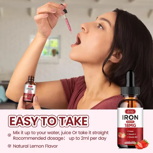 Miniatura 6 de Suplemento de hierro líquido para mujeres y hombres, suplementos de hierro para anemia con folato, vitamina C, B12 para soporte de glóbulos rojos