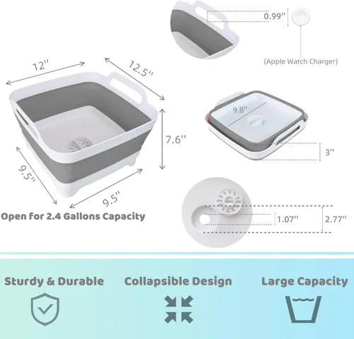 Miniatura 2 de GIMWA Lavabo plegable para biberones, contenedor portátil de 2.4 galones para fregadero de campamento de caravana, tina de cocina que ahorra espacio