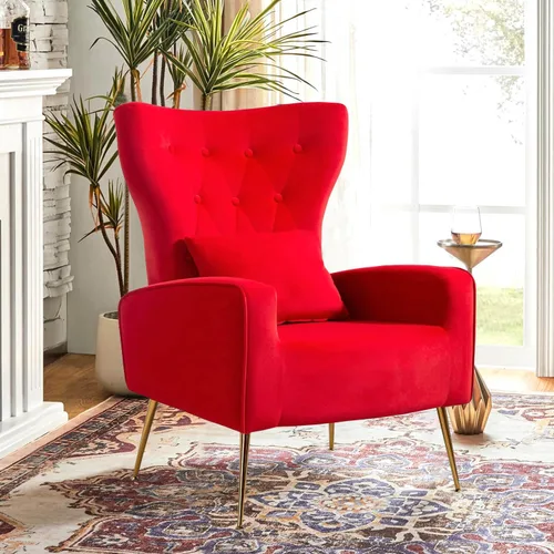 Miniatura 20 de Sillas decorativas de terciopelo con respaldo de ala y almohada lumbar, sillón moderno para sala de estar, dormitorio, silla auxiliar de recepción