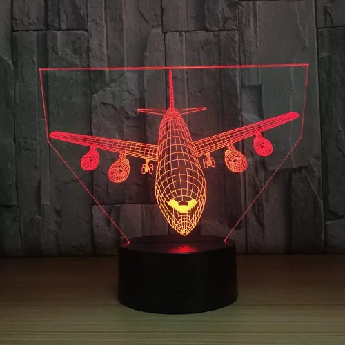 Miniatura 8 de Lámpara de ilusión de avión 3D con luz nocturna de avión con 7 colores cambiantes, control táctil con cable USB, LED, juguete de combate, lámparas