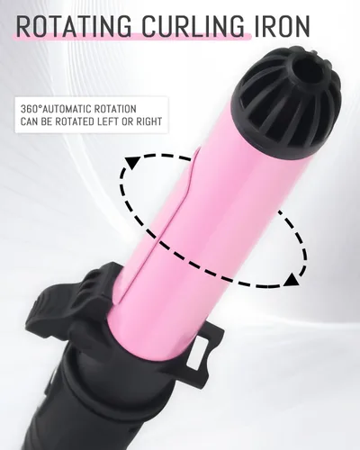 Miniatura 3 de AmoVee Rizador giratorio, rizador automático de cerámica de 1.25 pulgadas, temperatura ajustable de 180 °F a 410 °F, doble voltaje, un regalo de San