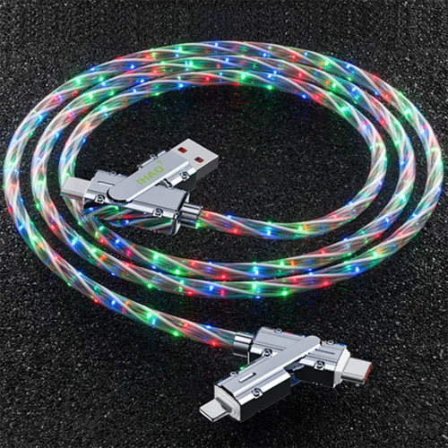 Miniatura 25 de IHAO Cable de carga multipuerto, 3 combinaciones en un cable USB A a USB C/Micro USB PD, cable de carga rápida iluminado LED que fluye compatible