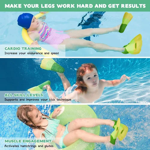 Miniatura 5 de Aletas de entrenamiento de natación para niños, cómodas aletas cortas de silicona para aletas de natación, tamaño de viaje para niños con bolsa