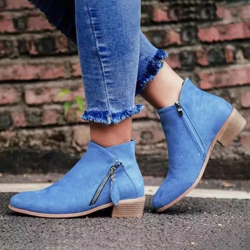 Miniatura 5 de Botas para mujer, botines de tobillo 2022, a la moda, de otoño, con cremallera lateral, punta puntiaguda, bloque grueso, tacón medio, liso, casual