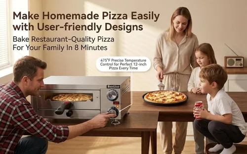 Miniatura 3 de Horno eléctrico para pizza en interiores, máquina de pizza de encimera de 12 pulgadas con ventana de visión, horno de pizza comercial de acero