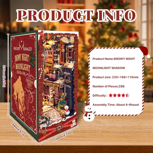 Miniatura 3 de Kit de manualidades para rincón de lectura DIY - Kit de casa en miniatura estilo navideño para estanterías, rompecabezas de madera 3D con cubierta
