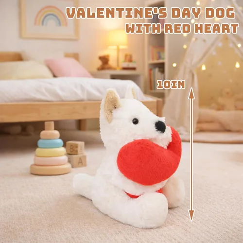Miniatura 7 de Juguete de peluche suave de 10 pulgadas para el día de San Valentín, West Highland con corazón rojo, bonito regalo romántico para novia, esposa