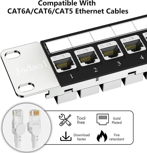 Miniatura 9 de Jadaol [Listado UL] Panel de Conexiones Cat6A Blindado de 24 Puertos, Panel RJ45 de Paso de 19" 1U para Montaje en Rack/Montaje en Pared con 24