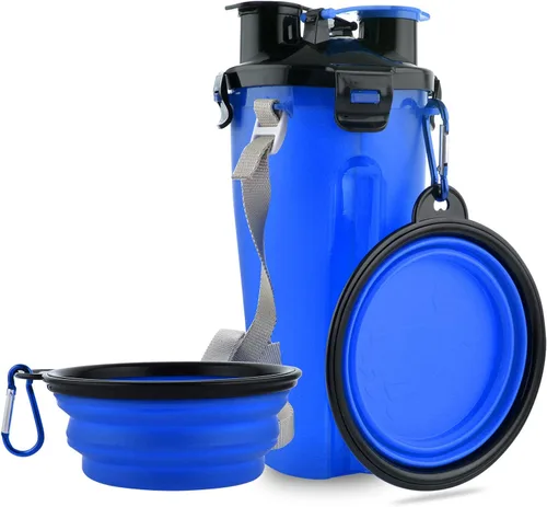 Miniatura 10 de Botella de agua de viaje para perros, cuencos plegables 2 en 1, contenedor de comida para mascotas con cuencos plegables, cuencos de agua portátiles