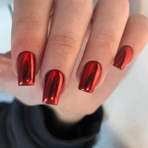 Miniatura 8 de Uñas Postizas Cuadradas de Cromo Púrpura Cortas Medianas para Presionar, KQueenest Uñas Acrílicas Falsas de Plateado Metálico Espejo para Presionar