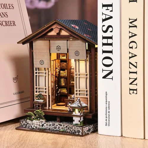 Miniatura 2 de Kit de rincón de libro, casa de muñecas japonesa, biblioteca, biblioteca de biblioteca, estantería de casa pequeña, rompecabezas de madera 3D, kit