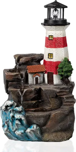 Miniatura 7 de Ferrisland Fuente de agua de 5 niveles con tronco de árbol, fuente grande con luces LED y bomba, 39.8" de alto, fuente independiente