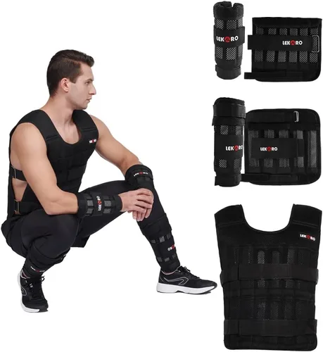 Miniatura 7 de Juego de chaleco con peso de 44 libras para hombres y mujeres, chaleco de peso ajustable para entrenamiento con placas de acero, chaleco