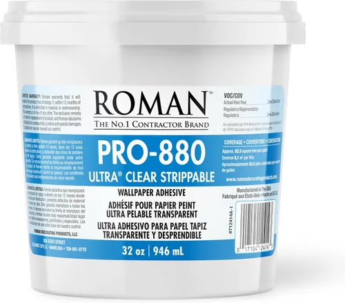 Miniatura 8 de Roman Ultra® Adhesivo para papel pintado transparente pelable, PRO-880 (5 galones - 1,650 pies cuadrados)