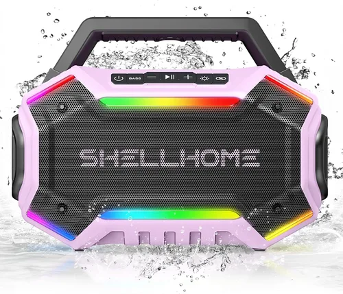 Miniatura 12 de ShellHome Altavoces Bluetooth 6.0 para exterior, altavoz potente de 80 W (máximo) con graves, 30 horas de reproducción, impermeable IPX6, luces RGB