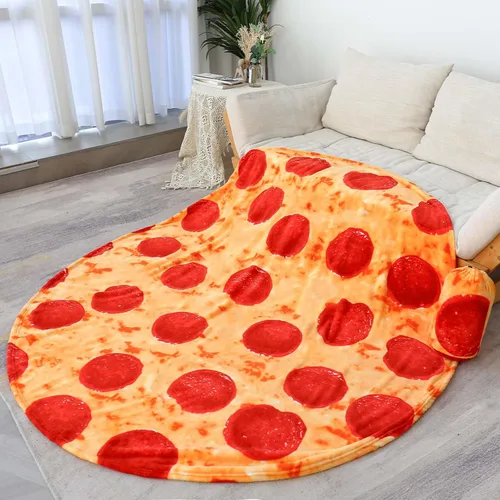 Miniatura 8 de Bnuitland Manta de pizza divertida de 71 pulgadas, 300 GSM Manta gigante de doble cara, novedosa y realista de comida con bolsa para adultos y Rojo