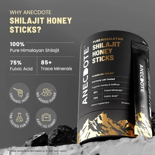 Miniatura 3 de ANECDOTE Palillos de Miel de Shilajit del Himalaya con Miel Orgánica y Azafrán Aumenta la Estamina Apoya la Inmunidad 75% Ácido Fúlvico, 85+