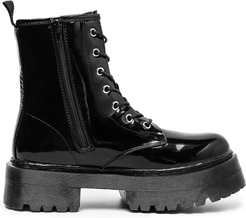 Miniatura 2 de KEIIYJ Botines gruesos de combate con cordones de plataforma para mujer en negro (KEY1)