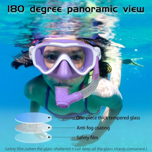 Miniatura 2 de Seago Gafas de natación para niños, máscara de buceo para jóvenes (5-15), antivaho 180° visión clara Púrpura y blanco