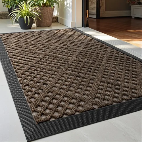 Miniatura 10 de DEXI Tapete para puerta delantera, entrada exterior, 17 x 29 pulgadas, tapete de goma para puerta trasera, resistente, antideslizante de perfil negro
