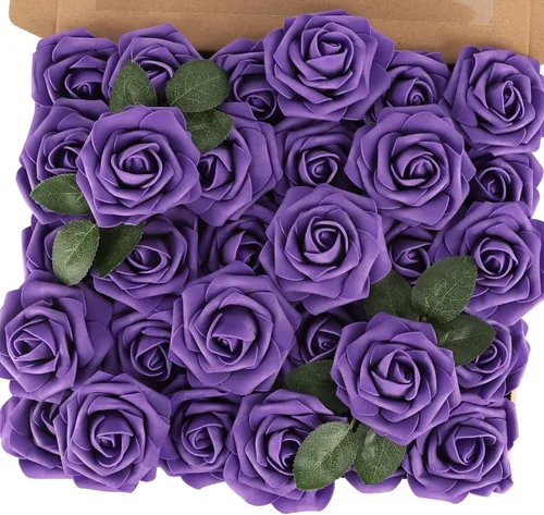 Miniatura 34 de MACTING 30 Rosas Artificiales Blancas Flores Falsas con Tallo Rosas de Espuma de Tacto Real para DIY Arreglos de Ramo de Boda Centros de Mesa White-1