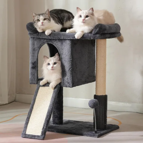 Miniatura 8 de Torre de árbol pequeño para gatos grandes con cama superior espaciosa de 20 x 13.8 pulgadas, condominio privado para gatos, poste rascador de sisal