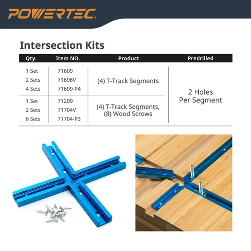 Miniatura 9 de POWERTEC 71118-P3, paquete de 6, pista en T universal de perfil de doble corte de 24 pulgadas con agujeros de montaje preperforados, pista en T