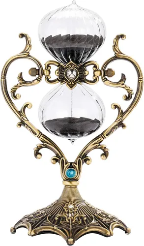 Miniatura 9 de SuLiao Reloj de Arena Temporizador de 30 Minutos, Reloj de Arena de Latón Antiguo Grabado, Reloj de Arena Negro Rotatorio de 30 Minutos, Reloj