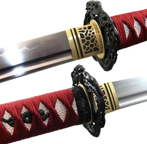 Miniatura 6 de Espada katana japonesa real hecha a mano, espada samurái de espiga completa, 40.5 pulgadas, bolsa de soporte incluida