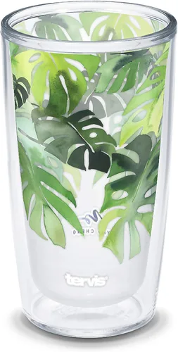 Taza de viaje Tervis Yao Cheng Verde Cristal de doble pared aislada hecha en Estados Unidos mantiene las bebidas frías y calientes, 16 onzas,