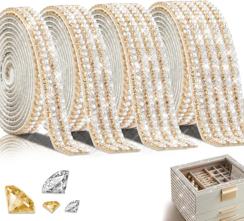 Miniatura 15 de 4 rollos de cinta autoadhesiva con diamantes de imitación, cinta de diamantes bling con pegatinas de 2 mm para manualidades, bodas, cumpleaños