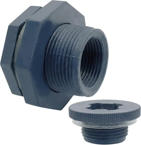 Miniatura 2 de 1" PVC Bulkhead Fitting con enchufes NPT1 rosca hembra conector tanque de agua para barriles de lluvia, acuarios y estanques