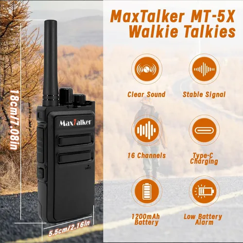 Miniatura 2 de MaxTalker Walkie Talkies MT-5X de largo alcance para adultos, radios FRS Walkie Talkie con auricular de conducto, Walkie Talkies batería de carga