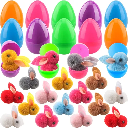 48 huevos de Pascua rellenos con mini conejito de peluche, juguetes de Pascua para fiesta de Pascua, juegos de caza en interiores y exteriores,