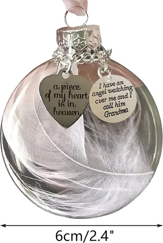 Miniatura 4 de Adorno conmemorativo de Navidad transparente, bola de plumas, A Piece of My Heart is in Heaven, colgante colgante conmemorativo para árbol
