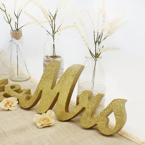 Miniatura 5 de Letrero de madera con texto en inglés "Mr & Mrs", letras rústicas de matrimonio para mesa de boda, decoración de señorita señor para fotos, mesa