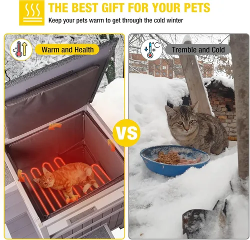 Miniatura 5 de Casa para gatos con calefacción Casa para gatos al aire libre Aislada Refugio para gatos callejeros con almohadilla térmica - Gran condominio