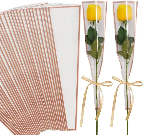 Miniatura 10 de BEISHIDA 50 bolsas de plástico para envolver flores de celofán, para suministros de ramo de floristería, Día de la Madre, Día de San Valentín
