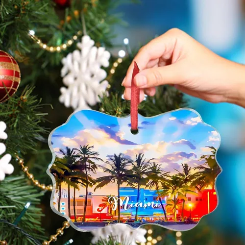 Miniatura 5 de Miami Florida, Estados Unidos, decoración de árbol de Navidad, recuerdos de ciudad de campo, recuerdos personalizados de Navidad 2023, decoración