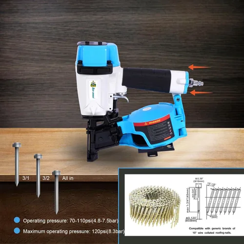 Miniatura 2 de Pistola para Clavos de Techo Estilo Honduras, Clavadora de Techo CN45N de 15 Grados, Clavos de Bobina de 3/4 Pulgadas a 1-3/4 Pulgadas, Capacidad