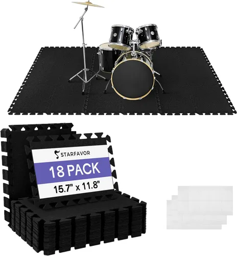 Miniatura 8 de Starfavor Alfombrillas entrelazadas que absorben el sonido, 20 unidades, 11.8 x 11.8 pulgadas, almohadilla acústica antideslizante, antivibración