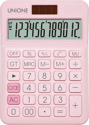 Miniatura 10 de UNIONE Calculadora Panda con LCD brillante, escritorio portátil de doble alimentación. Color. Negocios, oficina, escuela secundaria... (beige)