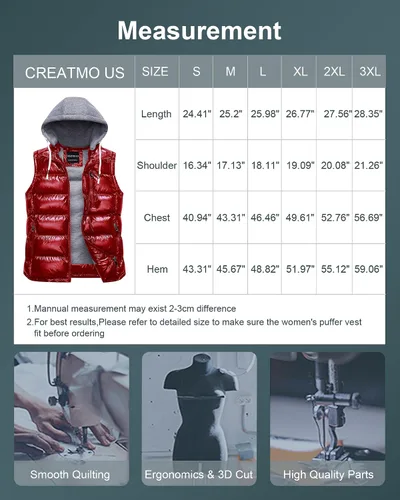 Miniatura 91 de CREATMO US Chaleco cálido para mujer, chaleco grueso acolchado sin mangas con capucha desmontable
