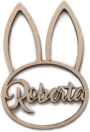 Etiqueta personalizada para fiesta de Pascua, decoración de conejito de madera cortada con láser, cesta para niños y niñas, recuerdo de cubo,