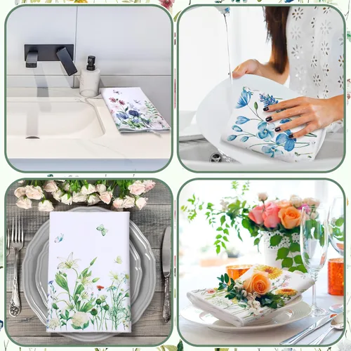 Miniatura 2 de Geyoga 6 toallas de cocina florales de primavera, flamenco, toallas de mano, girasol, margarita, flores silvestres, paños de té para primavera