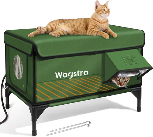Casa Calefaccionada para Gatos de Exterior, Casa Aislada Resistente a la Intemperie para Gatos de Exterior con Aleros Impermeables y Puerta de Verde