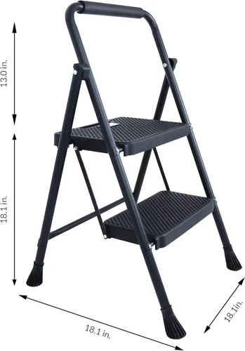 Miniatura 5 de Elevon Taburete plegable con pedal antideslizante ancho, escalera de acero resistente de 330 libras, 2 escalones