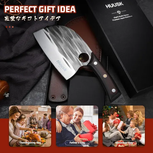 Miniatura 7 de Huusk Cuchillo de chef serbio mejorado, cuchillo de carnicero forjado con funda, cuchillo de carne japonés para cortar carne, cuchillos de corte