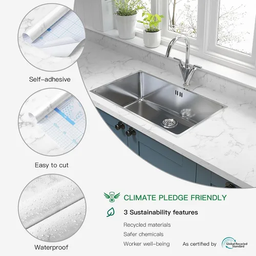 Miniatura 2 de Heroad Papel tapiz de contacto de mármol para despegar y pegar, papel tapiz de granito blanco y gris, papel tapiz autoadhesivo extraíble