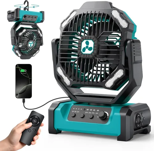 Miniatura 8 de ONLYNEW Ventilador portátil recargable de 20000 mAh, ventilador alimentado por batería inalámbrica con linterna LED, USB C operado por batería